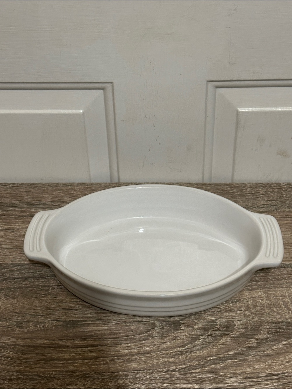 Le Creuset White Oval Au Gratin Casserole Baking Dish w/Handles, #18-11 NEW